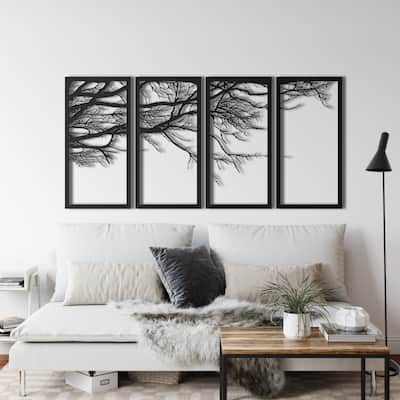 Tree of Life 4 Panels Metal Wall Decor for Home and Outside - Wall-Mounted Geometric Wall Art Decor