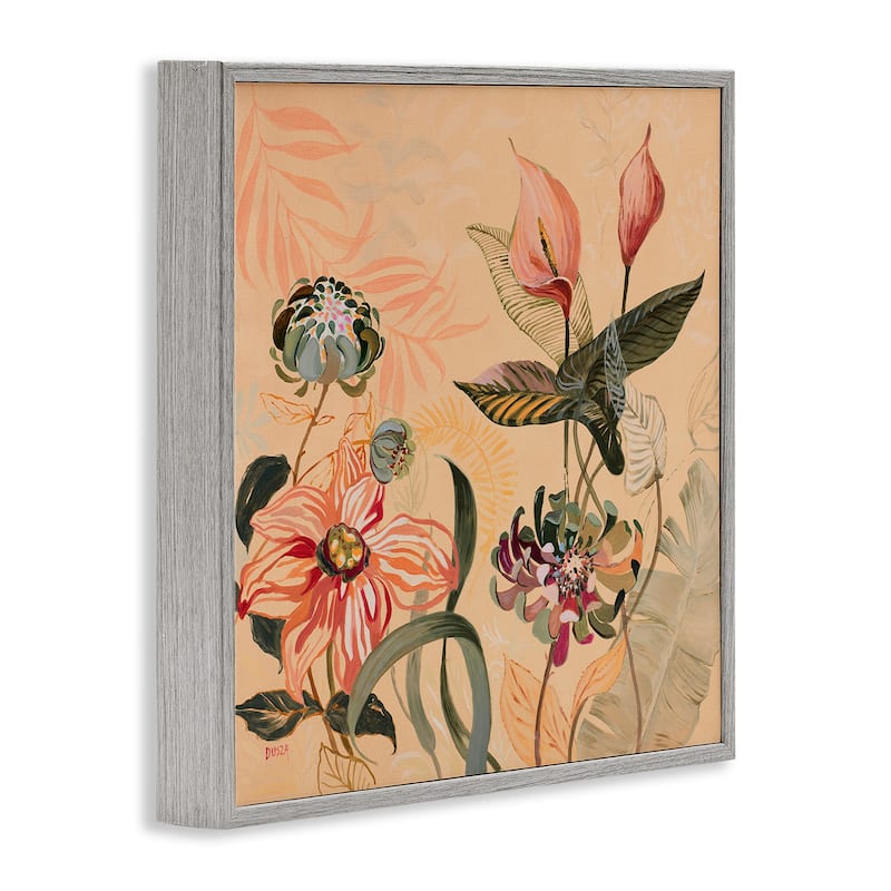 Stupell Tropical Foliage & Blooms Framed Giclee Art Design By Dusza