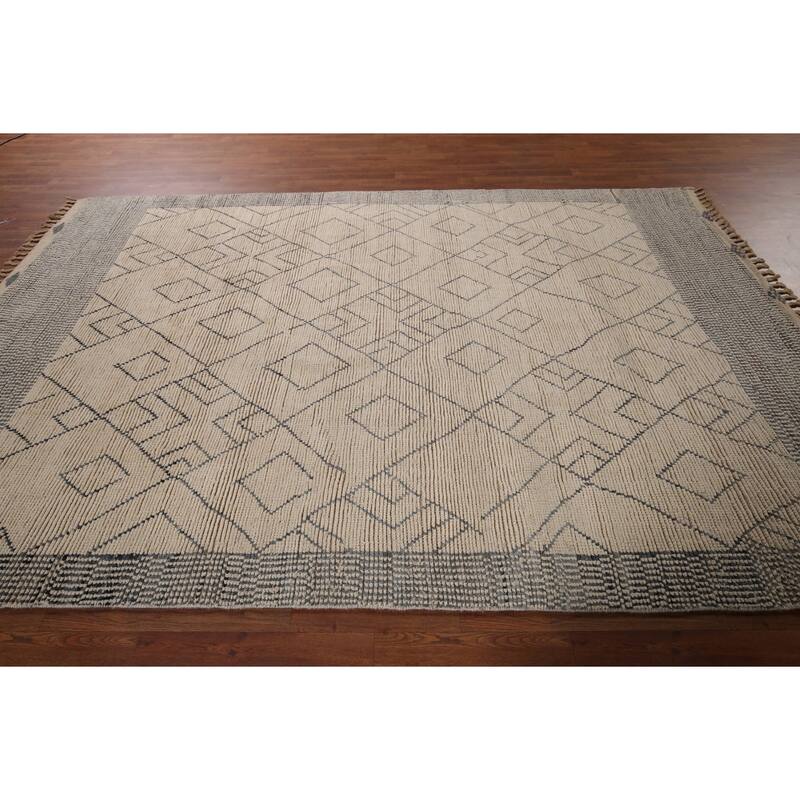 Earth Tone Moroccan Area Rug Handmade Wool Carpet - 6'11"x 10'7"