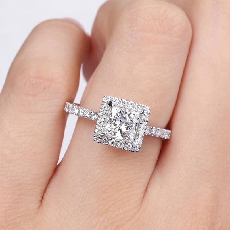 1 1/2ct TDW Princess-Cut Lab-Grown Diamond Engagement Ring 14k White Gold