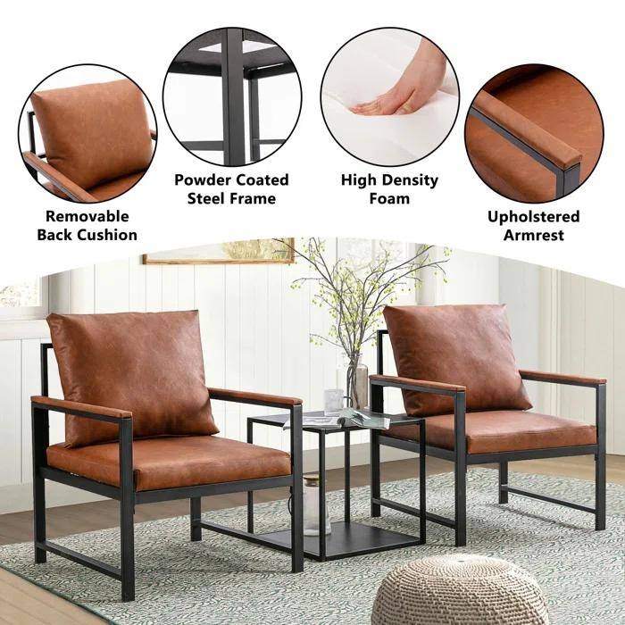 PU Leather Armchair, Modern Retro Leisure Reading Accent Chair with Soft Cushion and Mental Frame for Living Room, Office