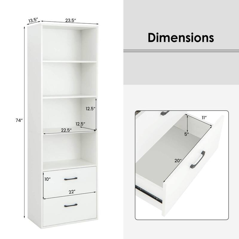 Costway 6-Tier Tall Bookshelf Freestanding Modern Bookcase Black