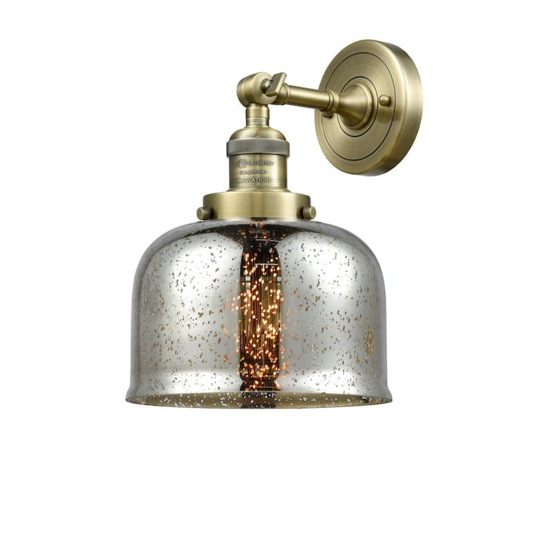 Innovations Lighting Large Bell Single Light 12" Tall Bathroom Sconce - Antique Brass / Silver Plated Mercury