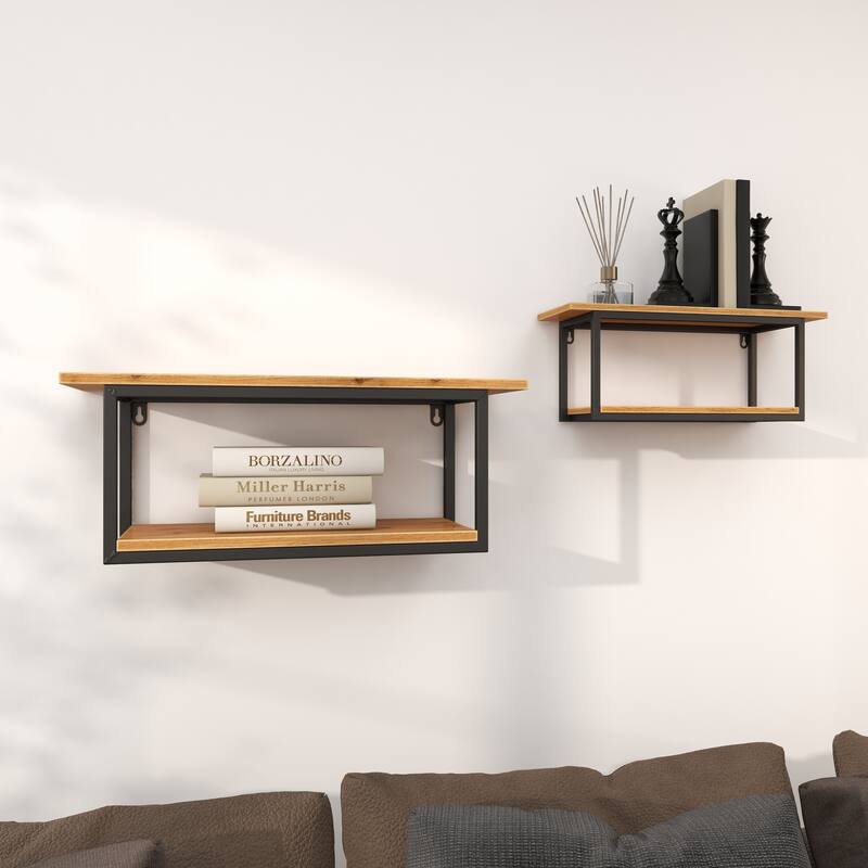 Metal 4 Shelves Wall Shelf - Set of 2 Brown - Roche River Decor