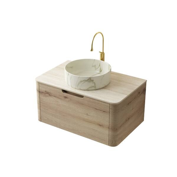 24 Inch Bathroom Vanity With Sink Combo – Modern Free-Standing Cabinet With 2 Soft-Close Doors & Open Shelf, MDF & Solid Wood, Beige Finish Soft Close Vanity Doors
