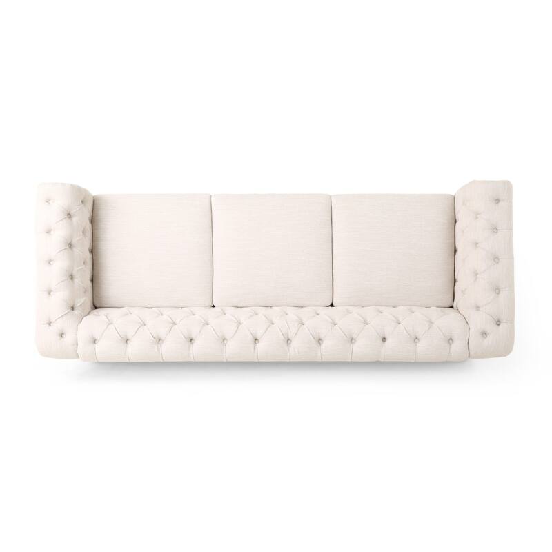 Elegant Tufted Sofa with Solid Wood Retro Legs and Metal Rivet Accents, 85.5'' Wide