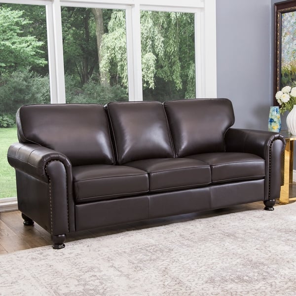 Abbyson London Brown Top Grain Leather Sofa - Overstock - 9970940
