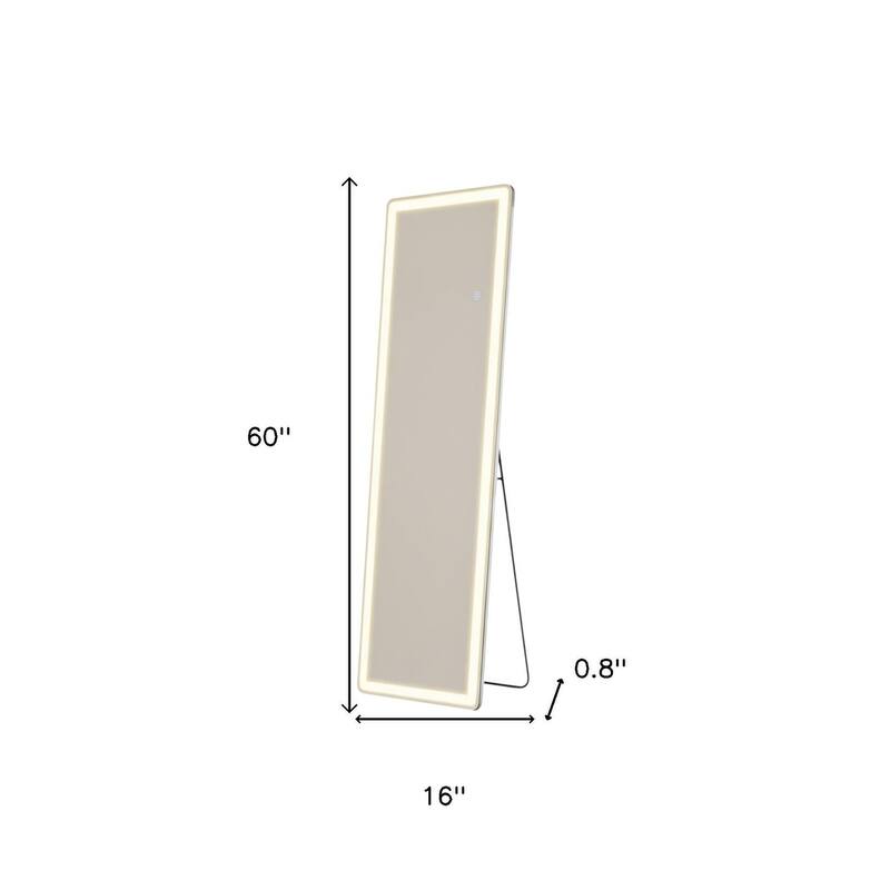 HomeRoots 60" Clear Lighted Freestanding and Wall Mount Frameless Full Length Mirror - 16.00 in. x 60.00 in. x 0.80 in.