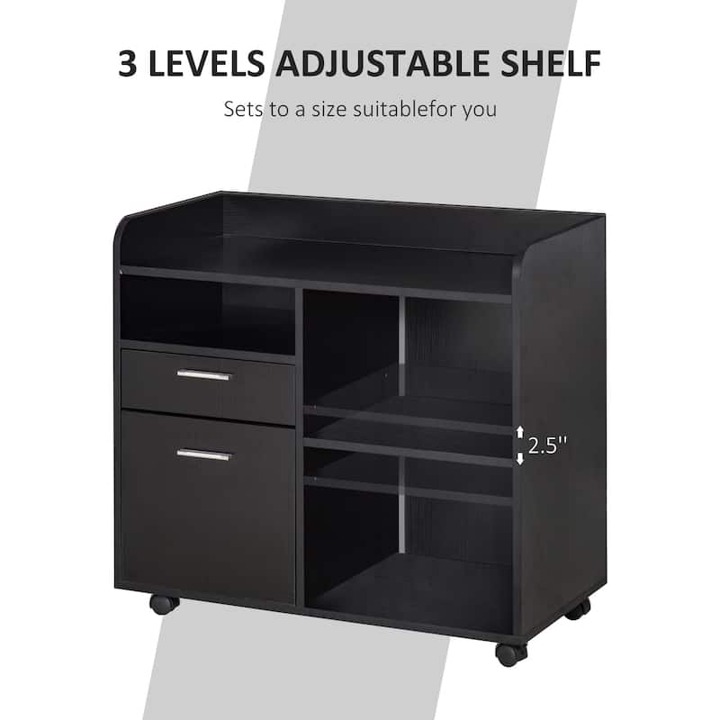 Vinsetto Printer Stand with 2 Drawers, Adjustable Shelves and Wheels for Home Office