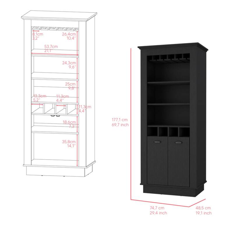Fraktal Corner, Wine Rack, Two Shelves, Double Door