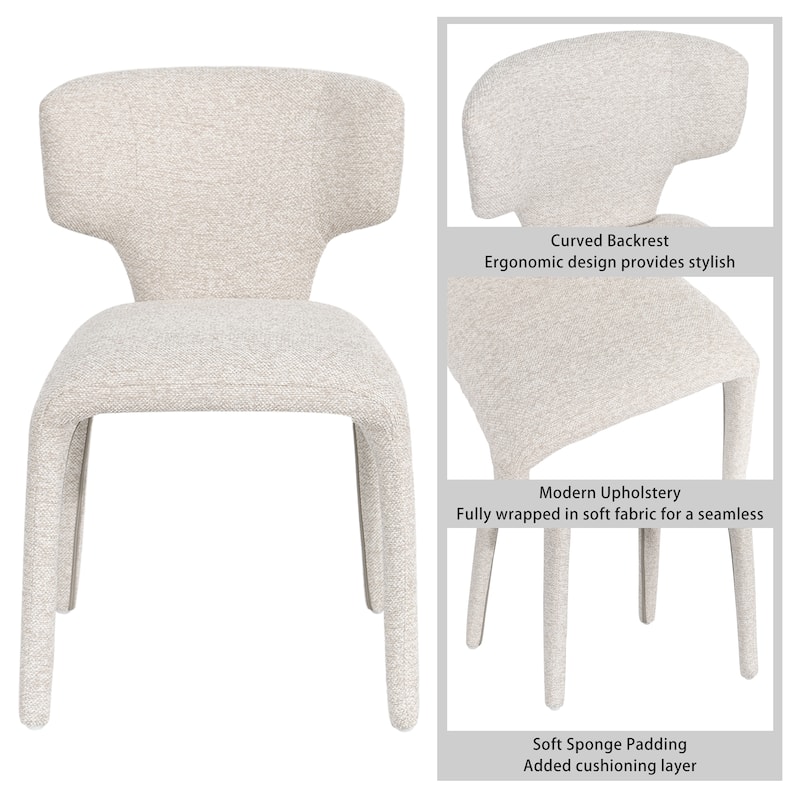 Modern 19.5" W Upholstered Boucle Woven Plush Dining Chair Iron Legs