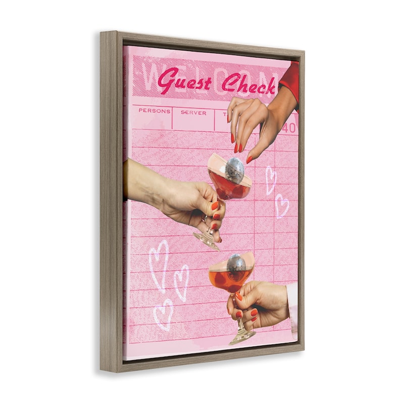 Stupell Cheers over Guest Check Framed Floater Canvas Wall Art Design By Lil' Rue