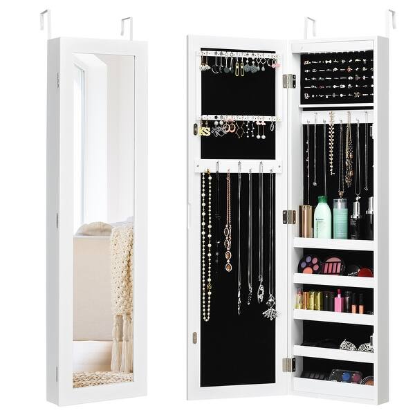 Shop Costway Wall Door Mounted Mirrored Jewelry Cabinet Organizer
