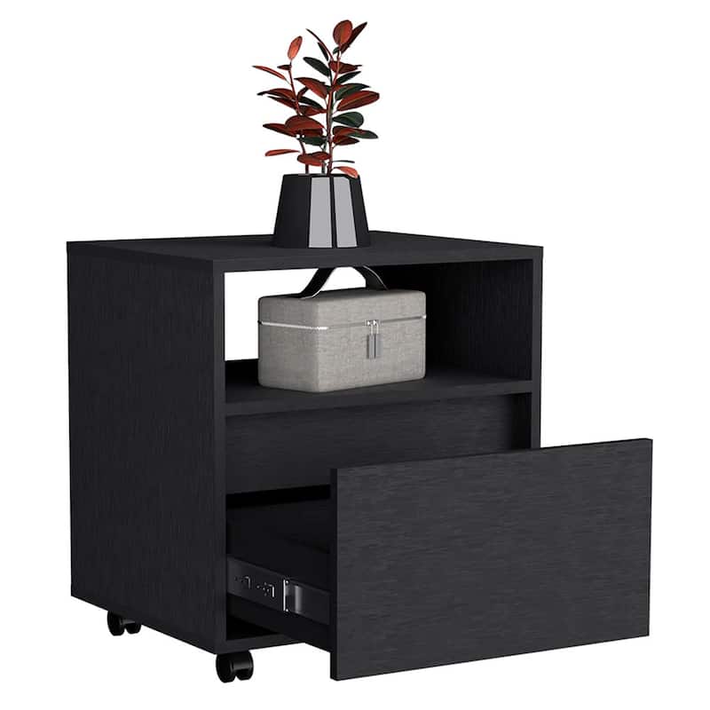 Nightstand Munyochi,One Drawer,Black Wengue Finish，for Living Room,and Dining Room
