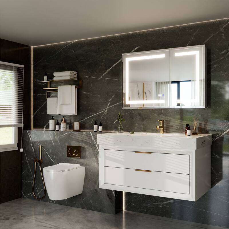 30-48'' W x 24'' H Surface or Recessed LED Bathroom Medicine Cabinet With Mirror,Defog & Quiet Hinges