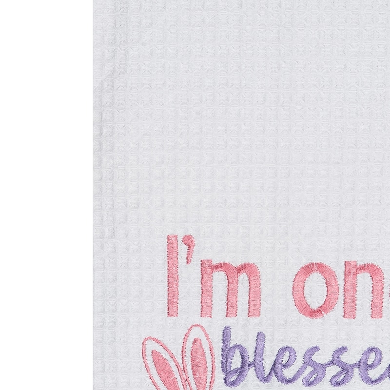 "I'm One Blessed Bunny" Easter Rabbit Embroidered Cotton Waffle Weave Kitchen Dishtowel