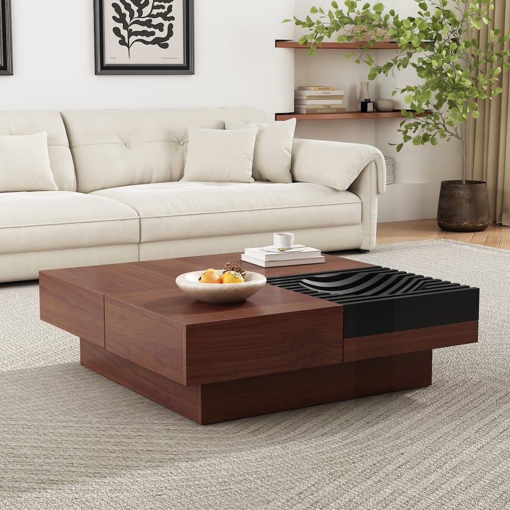 Charming Italian Retro-Inspired Acacia Wood Coffee Table with Storage