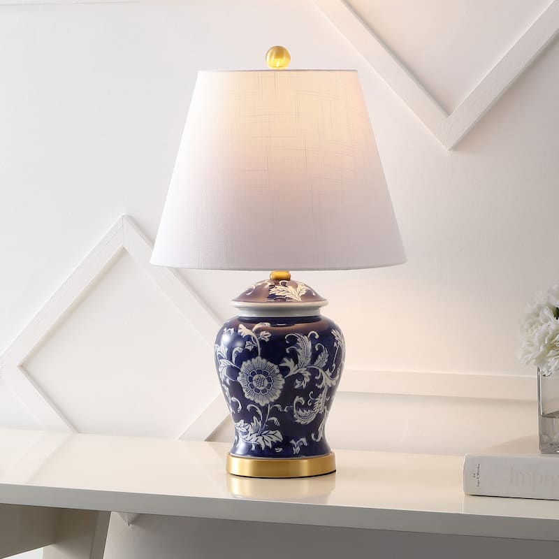 Penelope 22" Chinoiserie LED Table Lamp, Blue/White by JONATHAN Y