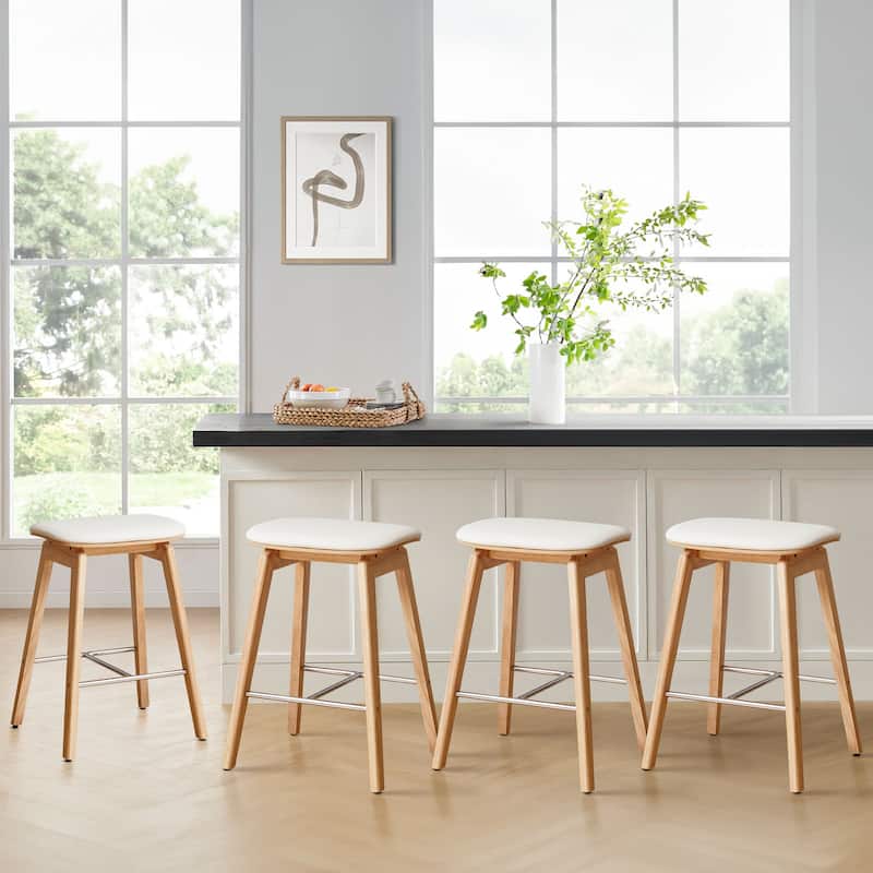 26-Inch Faux Leather Wood Counter Stools Set of 1/2/3 - 26"H x 18.1"L x 16.5"D