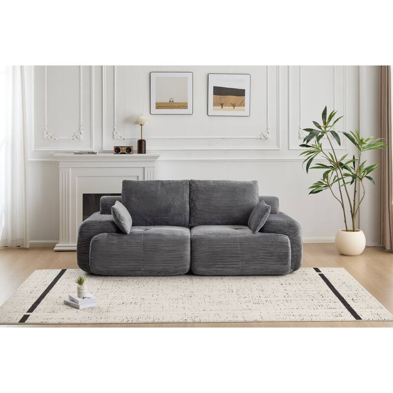 Modular Sectional 2-Seater Cloud Couch, Corduroy Upholstered Boneless Sofa, Compressed Sofa with Cushion & Throw Pillows