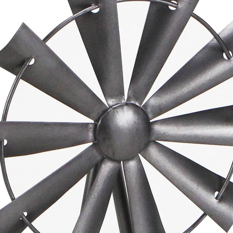 HomeRoots 17" Gray Metal Windmill Hand Painted Sculpture - 16.75" H x 5.75" W x 4.75" D