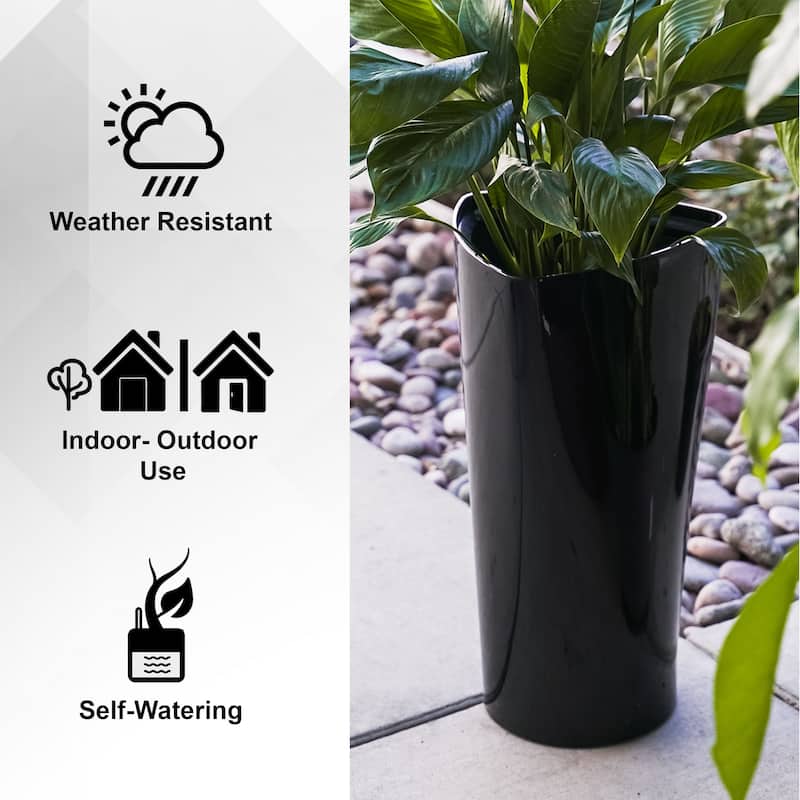 XBrand 22.4" H Plastic Self Watering Indoor Outdoor Triangle Planter Pot w/Glossy Finish, Tall Decorative Gardening Pot