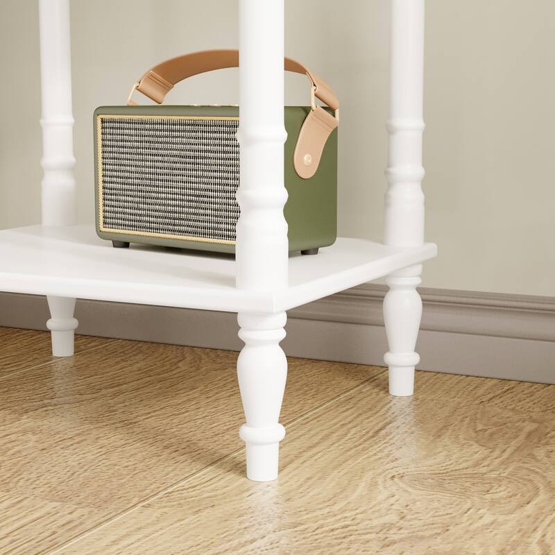 Vintage End Table with Drawer and Shelf, French Style Nightstand with Solid Wood Legs, White Accent Table