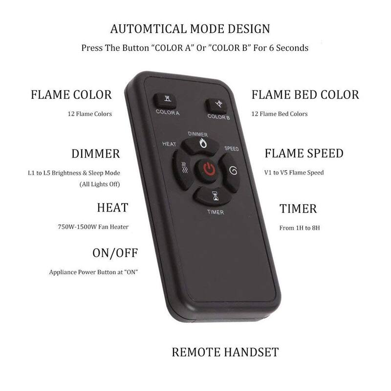 Electric Fireplace Insert, 750/1500W Electric Heater, Adjustable Flame Color, Remote Control, Timer