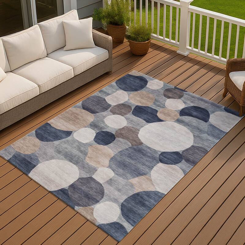 Machine Washable Indoor/ Outdoor Modern Circy Chantille Rug - Blue - 3' x 5'
