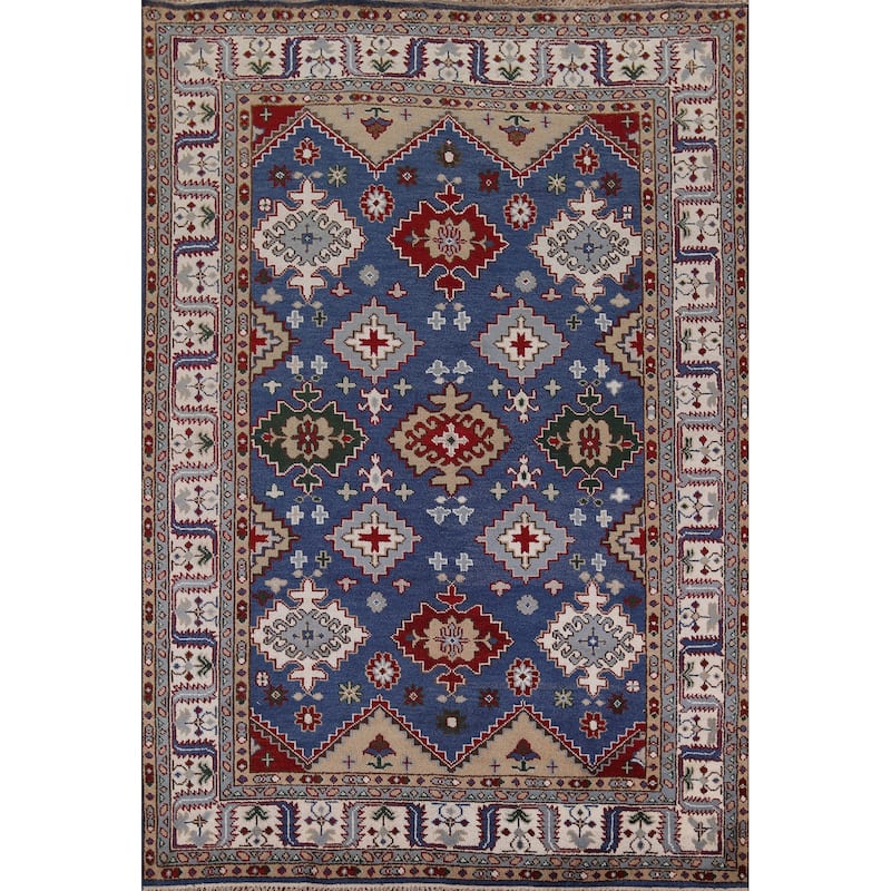 Blue Kazak Area Rug Hand-Knotted Wool Carpet - 8'1" x 9'11"