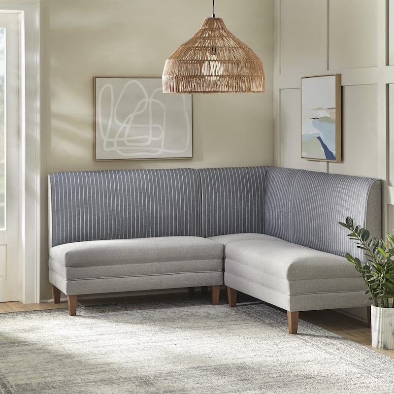 Lifestorey Phillips 3-Piece Upholstered Banquette Set - Set of 3 - Light Grey/Dark Grey Stripe