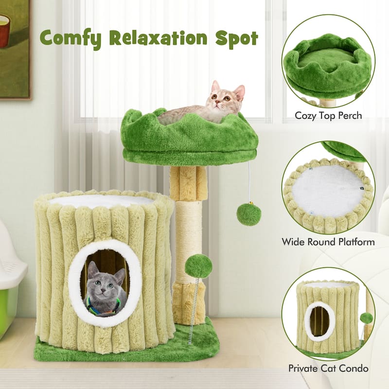 Cute Cat Tree with Sisal Scratching Posts and Dangling Ball - 20" x 16" x 21.5"