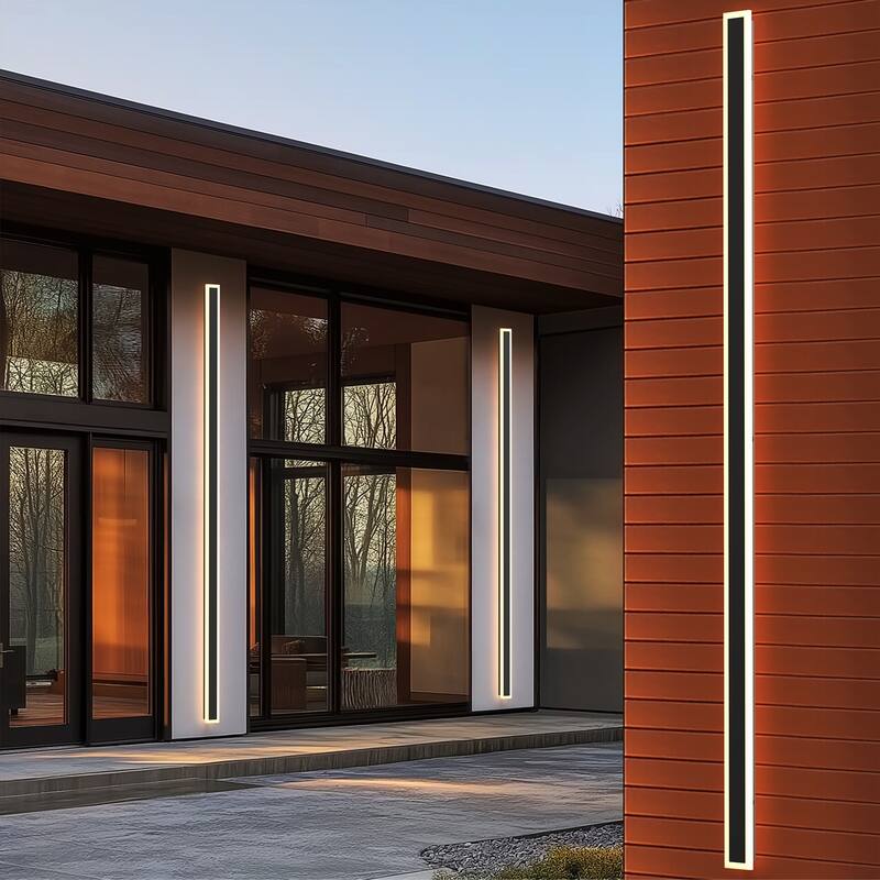 YANSUN Outdoor LED Wall Light, Long Rectangular Shape, 3000K Warm Light, Satin Black Finish for Stylish Outdoor Décor