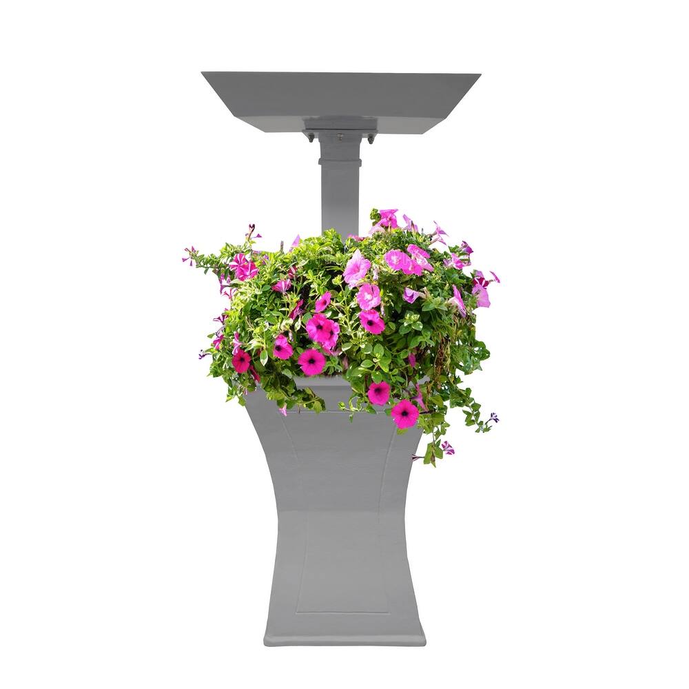 Modern Square Cast Aluminum Metal 40-in Bird Bath and Planter Vase Combo