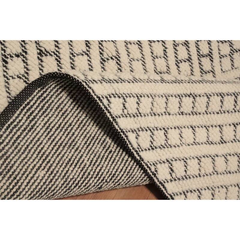 Hand Knotted Oriental 100% Wool Carpet Modern Geometric Beige & Ivories Modern Gotti Design Area Rug - 9' 2'' X 5' 11''