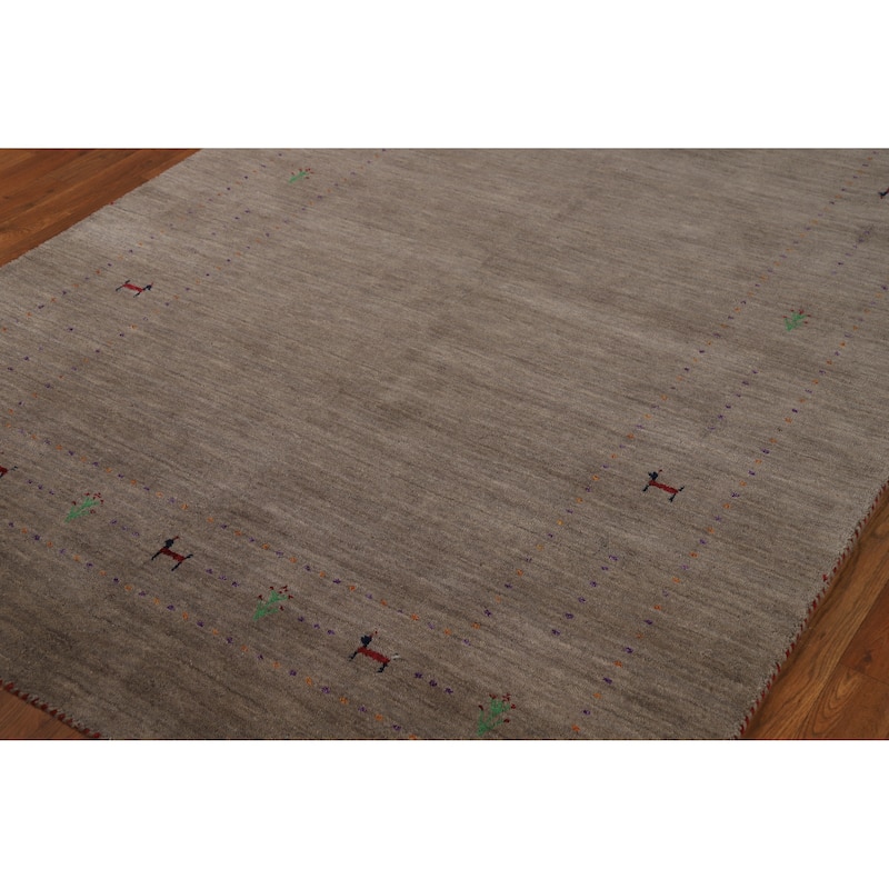 Hand Knotted Oriental 100% Wool Carpet Tribal Animal Pictorial Brown Gabbeh Area Rug - 7' 11'' X 5' 1''