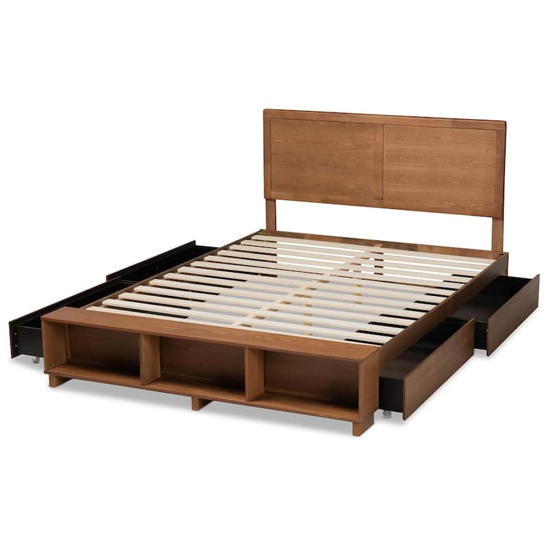 Tamsin Modern Transitional 4-Drawer Storage Bed with Built-In Shelves