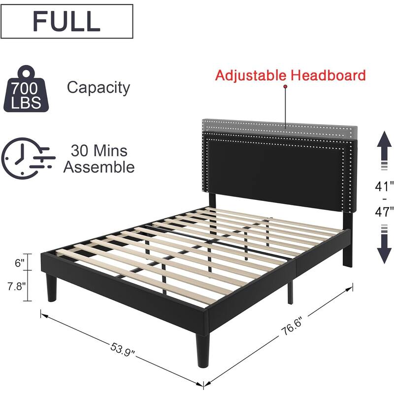 VECELO Upholstered Bed Frames with Height Adjustable Headboard