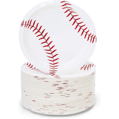 Baseball Plates for Sports Birthday Party (White, 7 Inches, 80 Pack)