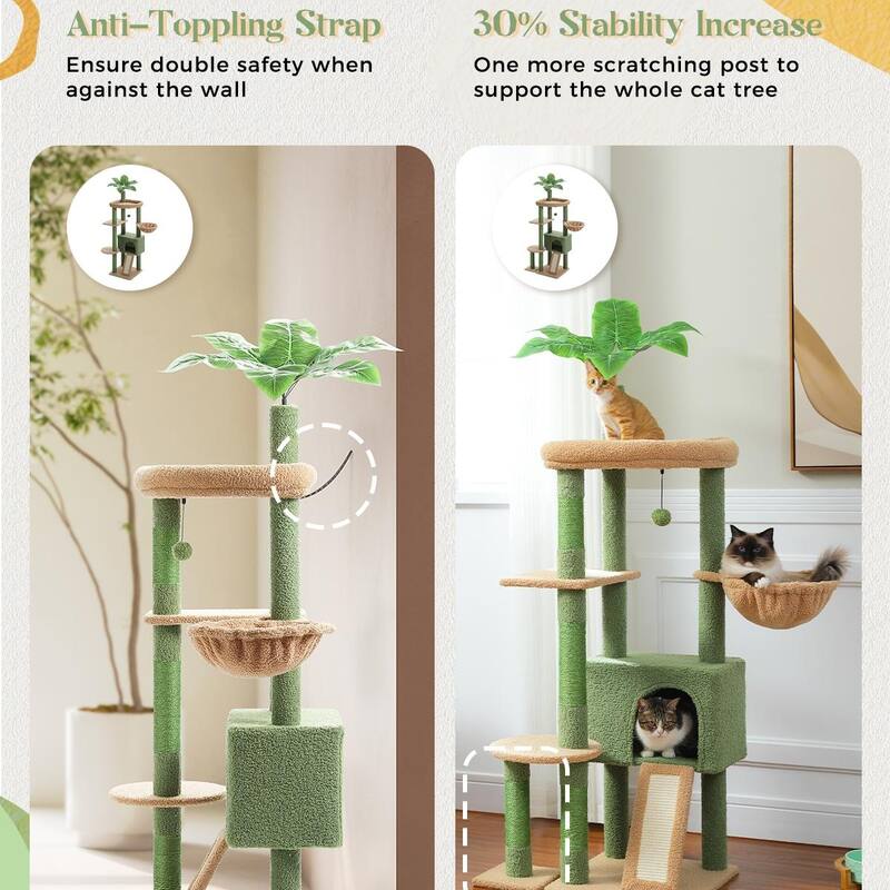 53" Cactus Design Cat Tree with Large Apartment - Green