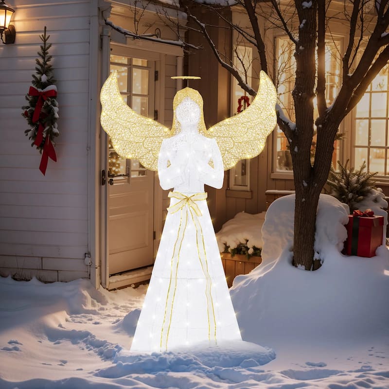 Futzca Lighted Christmas Reindeer & Sleigh, Outdoor Angel Christmas Decoration