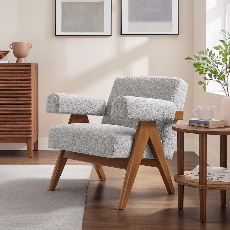 Lyra Boucle Fabric Armchair - Grey