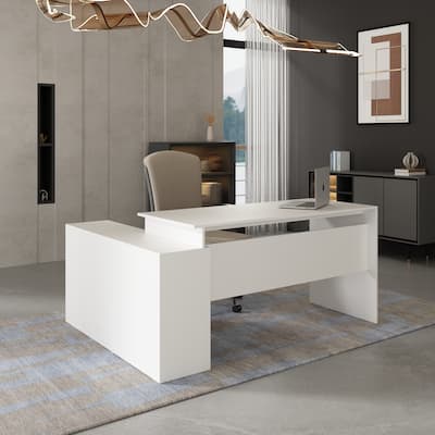 Timechee Office Computer Desk L Shaped Corner Desk Drawers Shelves