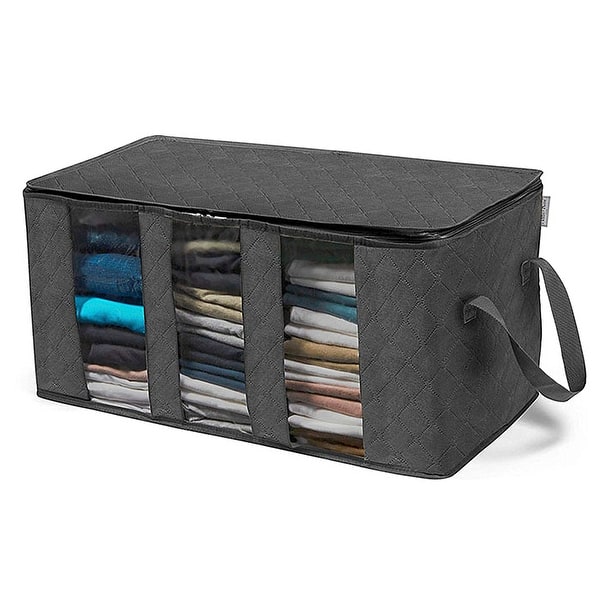slide 2 of 4, Enova Home Dark Grey Non Woven Fabric Foldable Storage Underbed Clothes Cover Bag