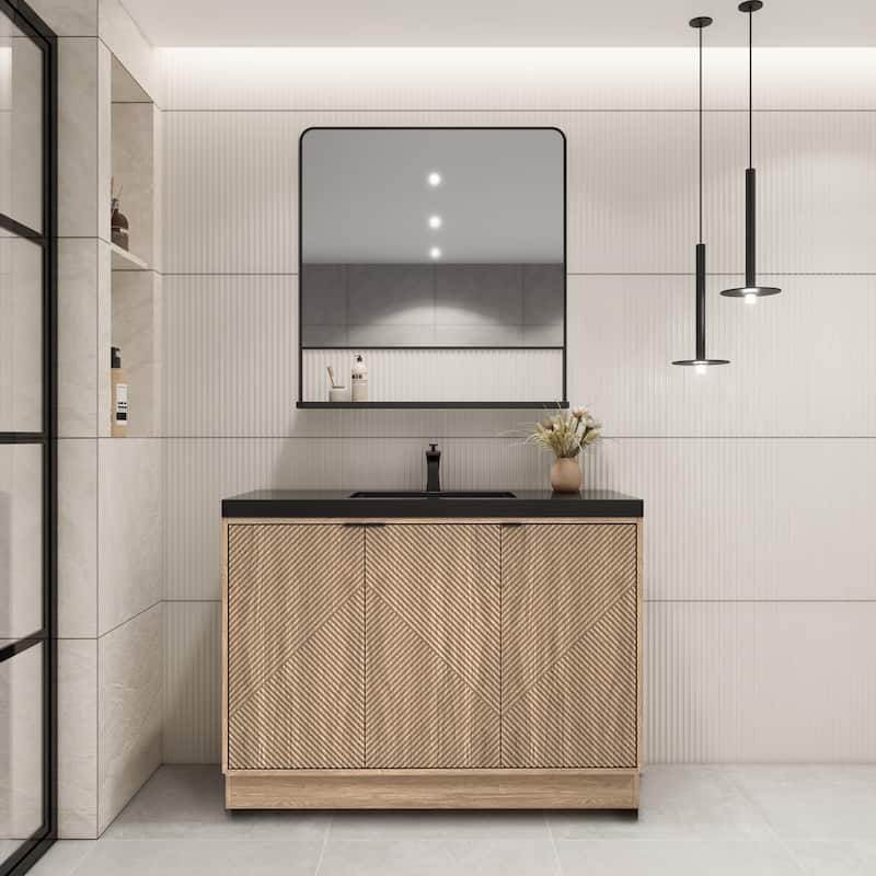 Milano 48" Freestanding Bathroom Vanity with Black Acrylic Sink - 47.24" x 19.49" x 35.46'' - Beige