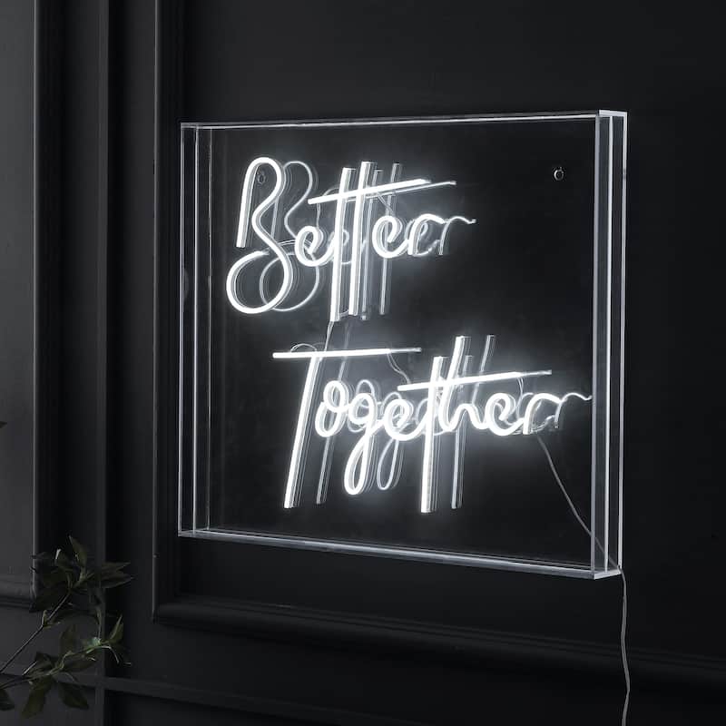 Better Together 23.63" X 20" Contemporary Glam Acrylic Box USB Operated LED Neon Light, White by JONATHAN Y - 23.63" X 20"