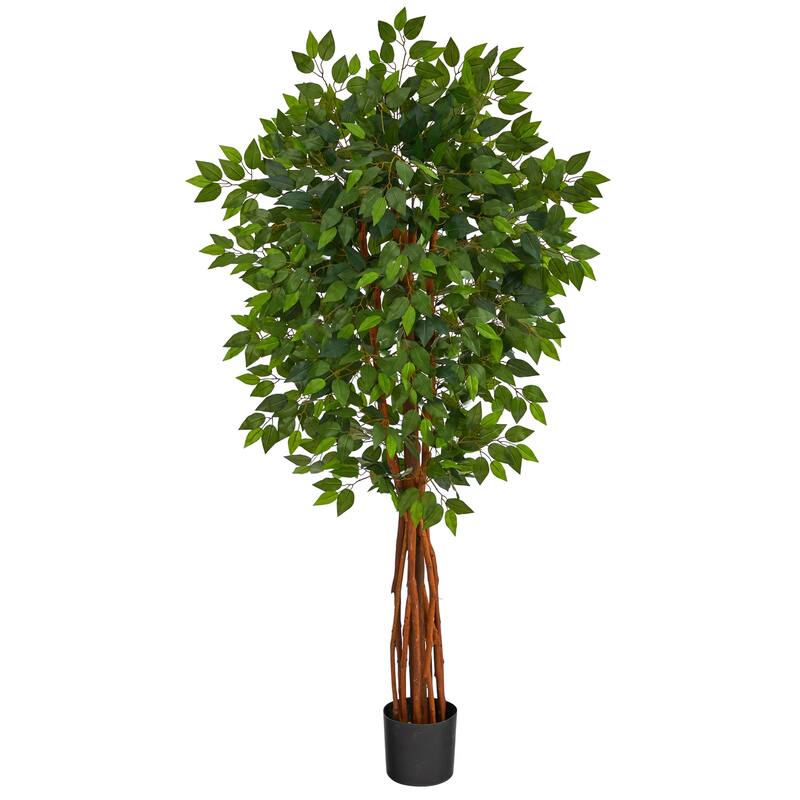 Artificial Weeping Fig Tree 5.5Ft Indoor Decorative Trunk Tree - Green - 61 Inches and Over