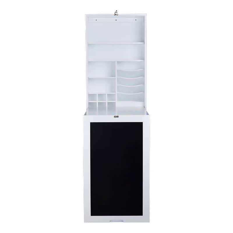 Utopia Alley Collapsible Fold Down Desk Table with Storage Cabinet & Shelves - Wall Mounted Desk Furniture with Chalkboard Wall