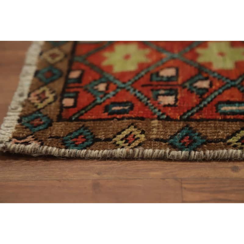 Hand Knotted Oriental 100% Wool Carpet Traditional Geometric Oranges & Rust Ardebil Area Rug - 4' 6'' X 3' 2''