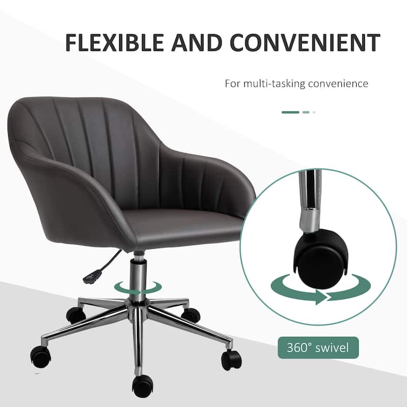 Vinsetto Mid Back Home Office Chair Computer Desk Chair with PU Leather, Adjustable Height, Swivel Wheels for Study, Bedroom